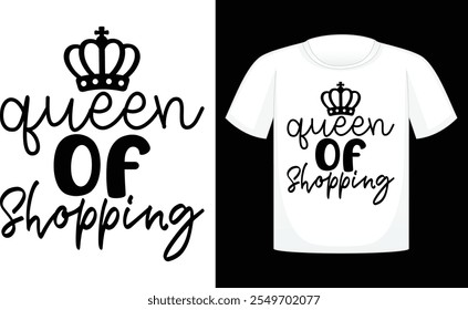 Queen Of Shopping T-shirt , Shopping T-shirt Design , Shopping Bag Designs , Retro t shirt Design