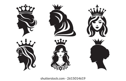"Queen Silhouette Vector | Royal Crown Woman Clipart Designs"