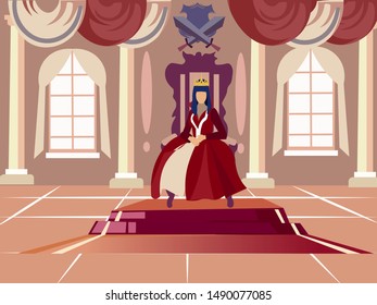 Queen is sitting on her throne. In minimalist style. Cartoon flat vector illustration