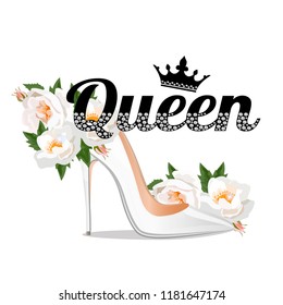 Queen Slogan Rhinestones Branches Beautiful Print Stock Vector (Royalty ...