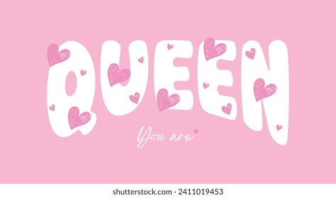 Queen slogan vector with pink heart illustration for t-shirt and other uses