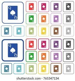 Queen of spades card color flat icons in rounded square frames. Thin and thick versions included.