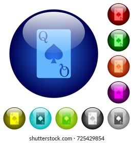 Queen of spades card icons on round color glass buttons