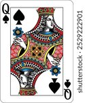 Queen of Spades design from a new original deck of playing cards. 