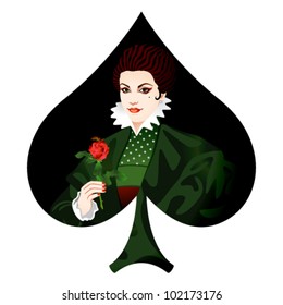 queen of spades with a flower roses on a white background