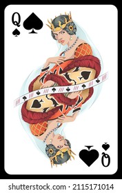 Queen of Spades playing card - Colorful original design.