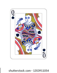 Queen of spades playing card with on white