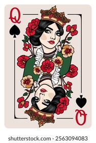 Queen of Spades. Playing card vector.