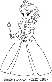 The queen stood holding a scepter outline vector