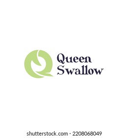 Queen Swallow Logo, Letter Q, Swallow Bird logo Design Vector