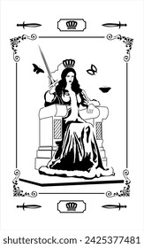 Queen Of Swords Tarot Card vector
