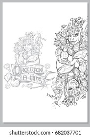 Queen. A template with fairy-tale characters for creating posters, covers, brochures.