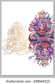 Queen. A template with fairy-tale characters for creating posters, covers, brochures.