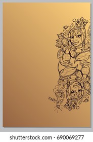 Queen. A template with fairy-tale characters for creating posters, covers, brochures.