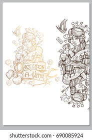 Queen. A template with fairy-tale characters for creating posters, covers, brochures.