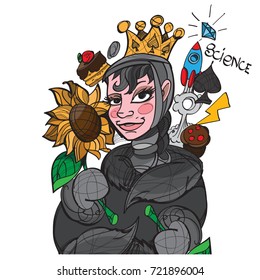 Queen. A template with fairy-tale characters for creating posters, covers, brochures.