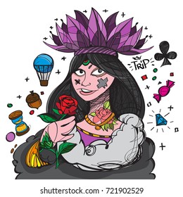 Queen. A template with fairy-tale characters for creating posters, covers, brochures.