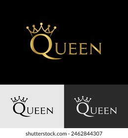 Queen text logo template with a crown icon