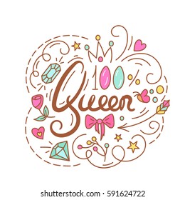 Queen text. The roses and diamond