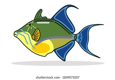 Queen Trigger fish design Illustration vector art