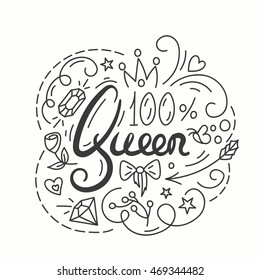 Queen Typography Design. Lettering print for t-shirt.