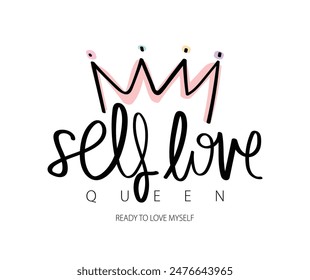 Queen typography quote and crown tiara drawing. Vector illustration design for fashion graphic, slogan tee, t shirt, print, poster, sticker.