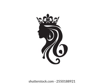 Queen Vector illustration. women tatoo symbol. Poker Card Sign with Crown, emblem isolated on white background, Flat style for graphic and silhouette.
