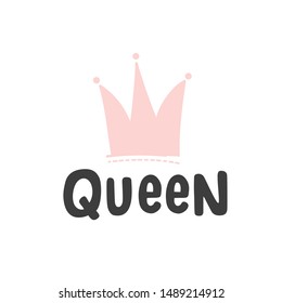 Queen. Vector lettering. Hand drawn Lettering. Crown drawing. Vector typography poster design.