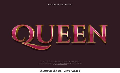 Queen vector text effect with rose gold texture on red background