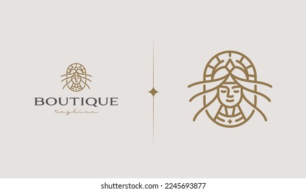 Queen Vintage Monoline Logo Illustration. Universal creative premium symbol. Vector sign icon logo template. Vector illustration