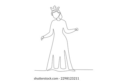 A queen wearing a long dress. Queen one-line drawing