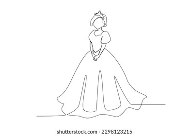 A queen wearing a luxurious royal dress. Queen one-line drawing