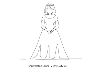 A queen wearing a royal dress. Queen one-line drawing