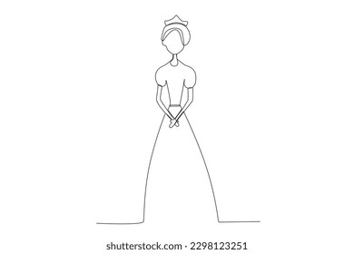 A queen wears a royal dress and crown. Queen one-line drawing