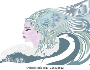 Queen of winter with snowlakes and icicle