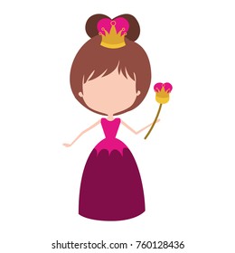 queen without face and crown and scepter in dress on white background