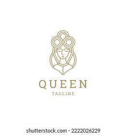 Queen of woman beauty logo design template flat vector