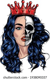 queen woman with blue hair vector illustration