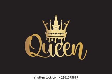 Queen word with crown. calligraphy fun design to print on tee, shirt, hoody, poster banner sticker, card. Hand lettering queen text vector illustration

