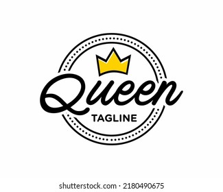 Queen Word With Crown. Calligraphy Fun Design To Print On Tee, Shirt, Hoody, Poster Banner Sticker, Card. Hand Lettering Queen Text Vector Illustration