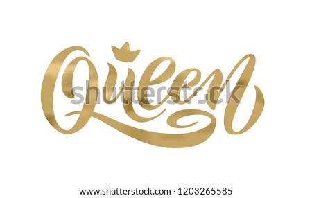 Queen word with crown. calligraphy fun design to print on tee, shirt, hoody, poster banner sticker, card. Hand lettering queen text vector illustration