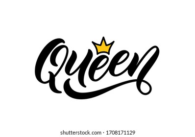 Queen word with crown, hand drawn lettering. Calligraphy inscription design for print on clothes, t-shirt, hoody. Handwritten lettering queen text.