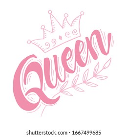 Queen word with crown. White background.