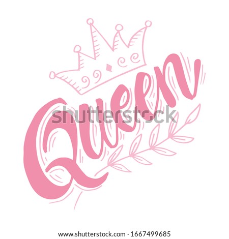Queen word with crown. White background.