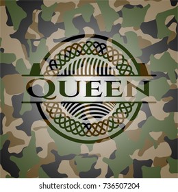 Queen written on a camouflage texture