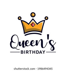 queen's birthday emblem with simple crown and typography. 