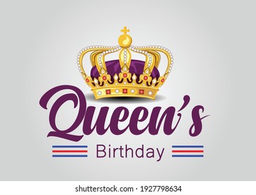 Queen's Birthday on white Background. vector illustration. golden crown with Australian flag	
 svg