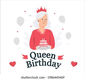 queen's birthday. the queen is bringing a birthday cake