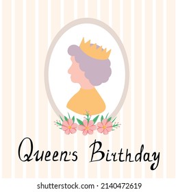 Queen's birthday, woman silhouette. Queen's platinum jubilee. crown as a symbol of the kingdom. Vector Illustration for printing, backgrounds, greeting cards, posters, stickers and textile. svg
