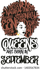 Queens are born in september, afro woman vector